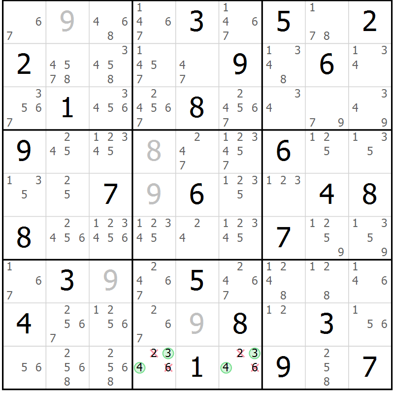 Position des candidats pour la solution de la Gr 39 page 42 du magazine de sudoku Sudoku Suprême n° 039