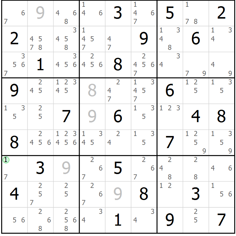 Position des candidats pour la solution de la Gr 39 page 42 du magazine de sudoku Sudoku Suprême n° 039