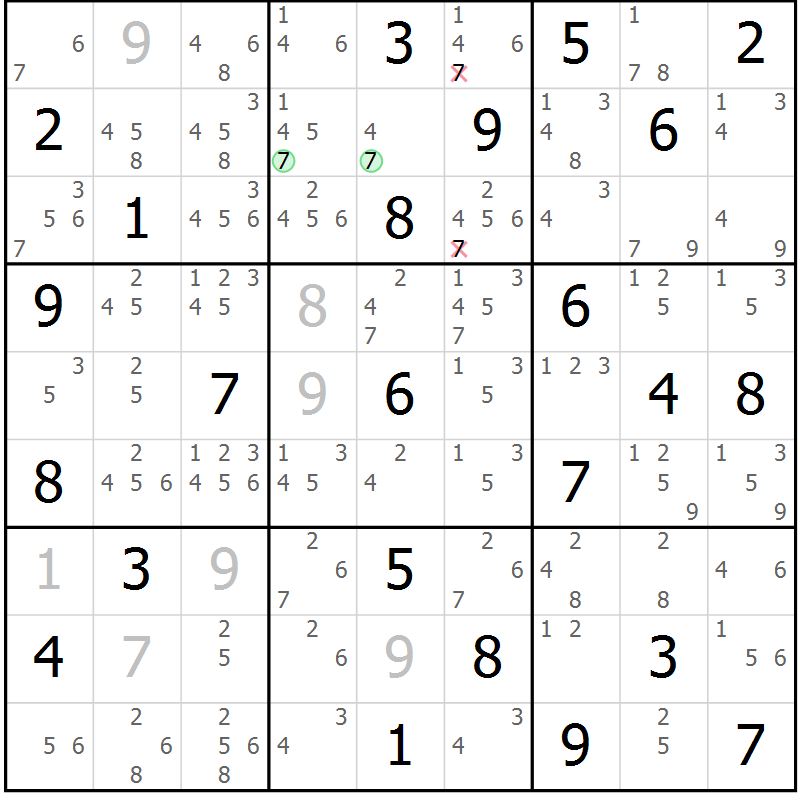 Position des candidats pour la solution de la Gr 39 page 42 du magazine de sudoku Sudoku Suprême n° 039