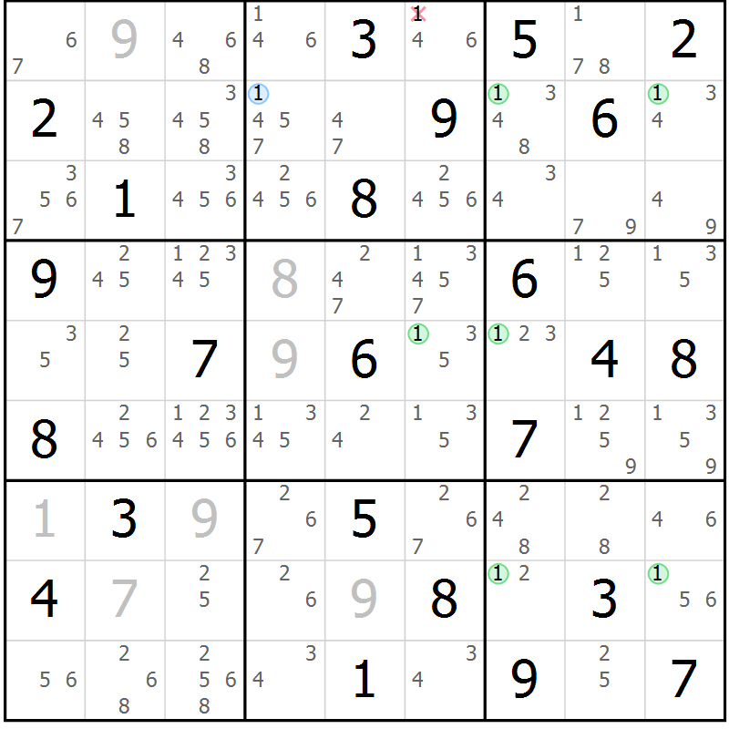 Position des candidats pour la solution de la Gr 39 page 42 du magazine de sudoku Sudoku Suprême n° 039