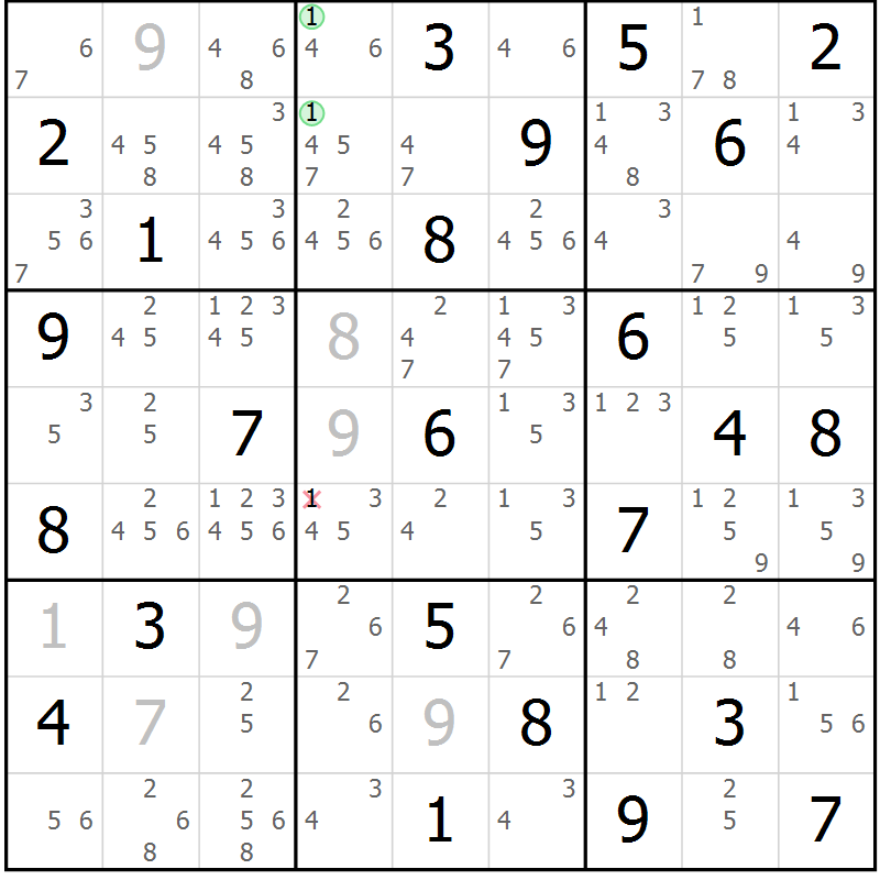 Position des candidats pour la solution de la Gr 39 page 42 du magazine de sudoku Sudoku Suprême n° 039
