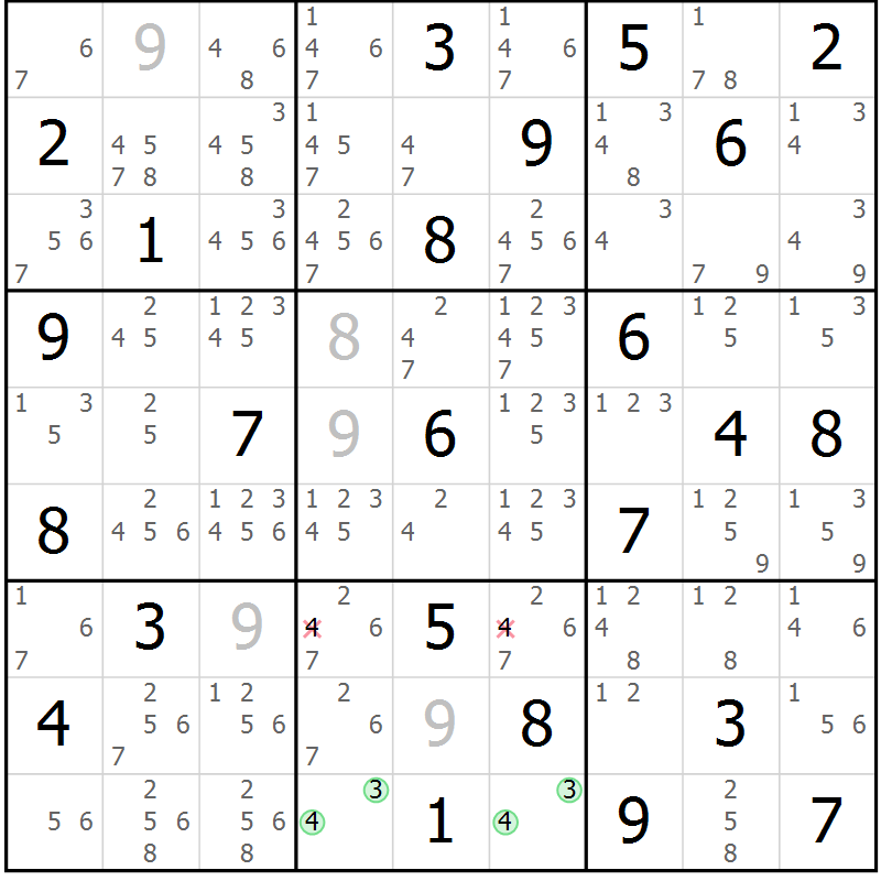 Position des candidats pour la solution de la Gr 39 page 42 du magazine de sudoku Sudoku Suprême n° 039
