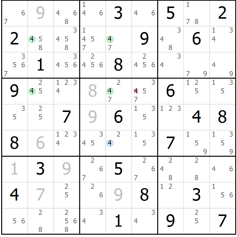 Position des candidats pour la solution de la Gr 39 page 42 du magazine de sudoku Sudoku Suprême n° 039