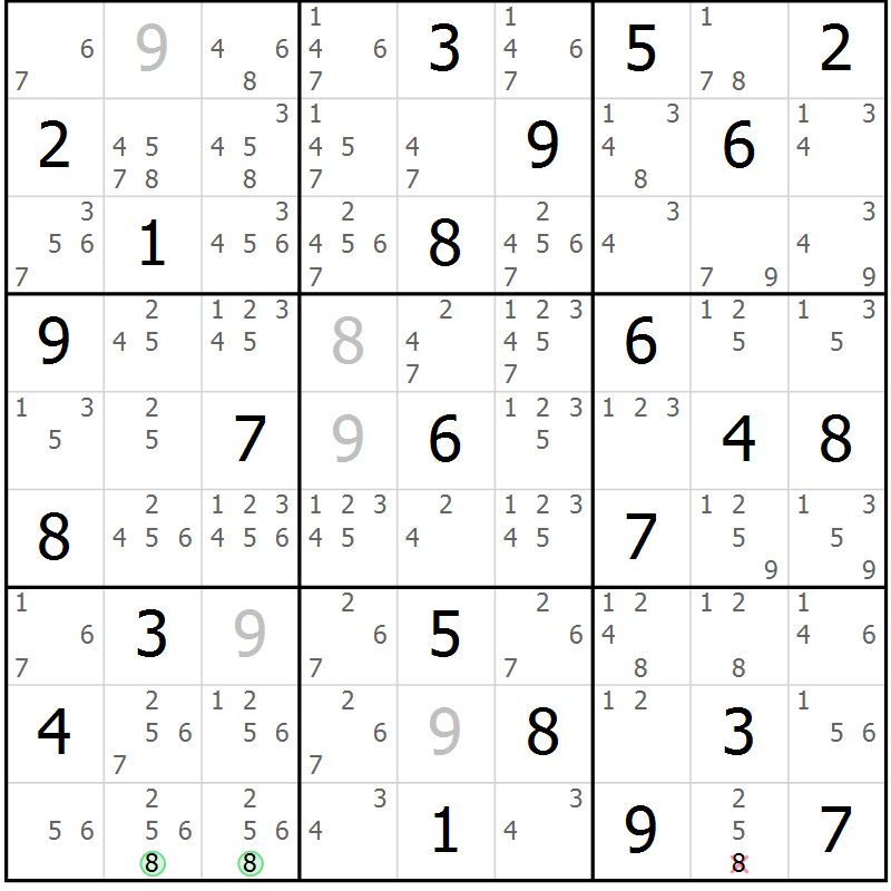 Position des candidats pour la solution de la Gr 39 page 42 du magazine de sudoku Sudoku Suprême n° 039