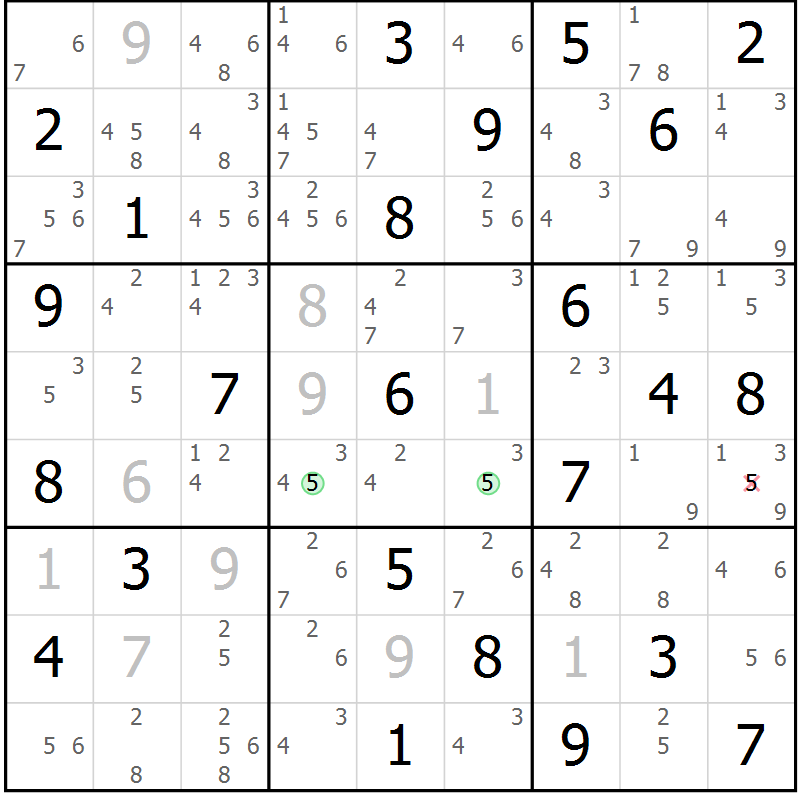 Position des candidats pour la solution de la Gr 39 page 42 du magazine de sudoku Sudoku Suprême n° 039
