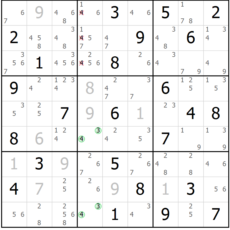 Position des candidats pour la solution de la Gr 39 page 42 du magazine de sudoku Sudoku Suprême n° 039