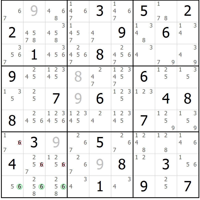 Position des candidats pour la solution de la Gr 39 page 42 du magazine de sudoku Sudoku Suprême n° 039