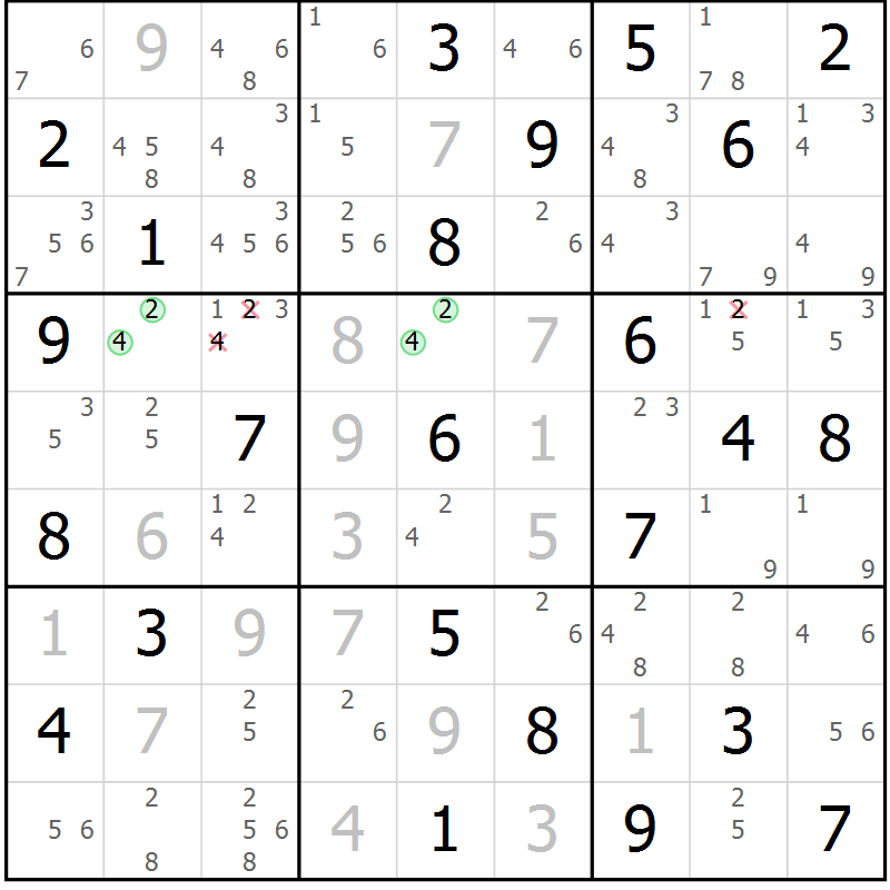Position des candidats pour la solution de la Gr 39 page 42 du magazine de sudoku Sudoku Suprême n° 039