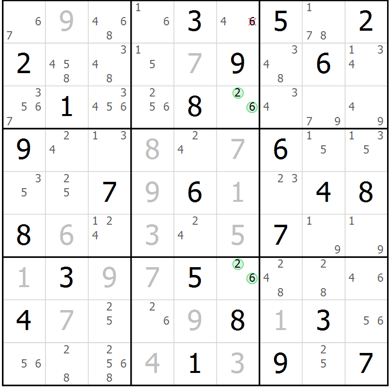 Position des candidats pour la solution de la Gr 39 page 42 du magazine de sudoku Sudoku Suprême n° 039