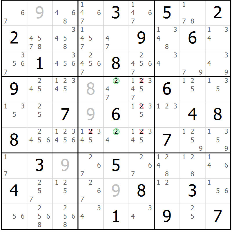 Position des candidats pour la solution de la Gr 39 page 42 du magazine de sudoku Sudoku Suprême n° 039