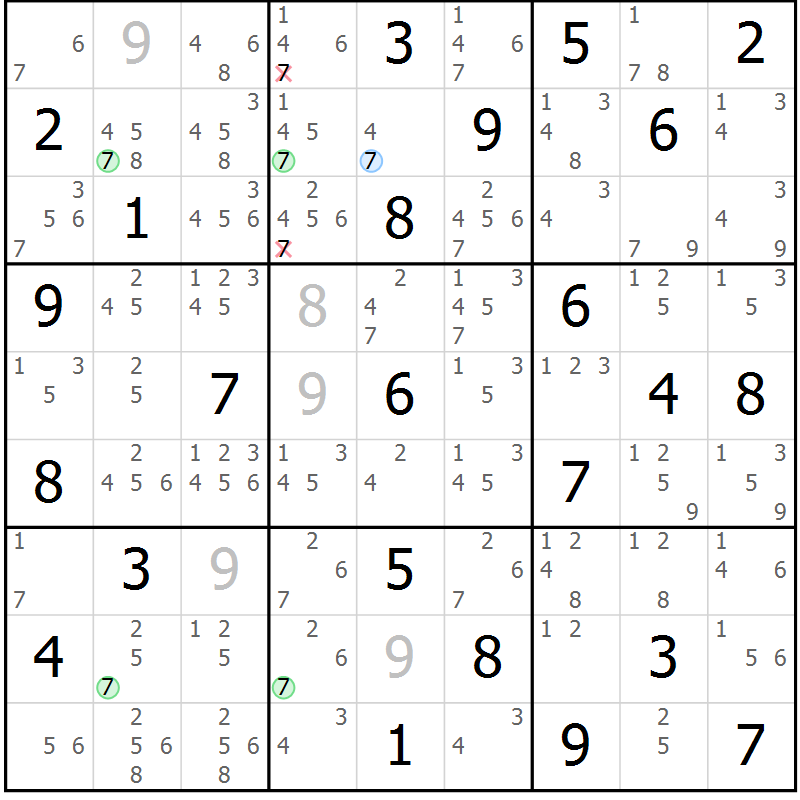 Position des candidats pour la solution de la Gr 39 page 42 du magazine de sudoku Sudoku Suprême n° 039