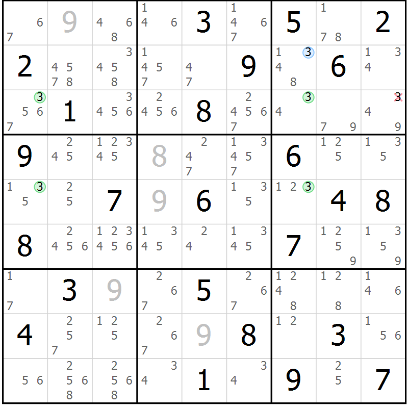 Position des candidats pour la solution de la Gr 39 page 42 du magazine de sudoku Sudoku Suprême n° 039