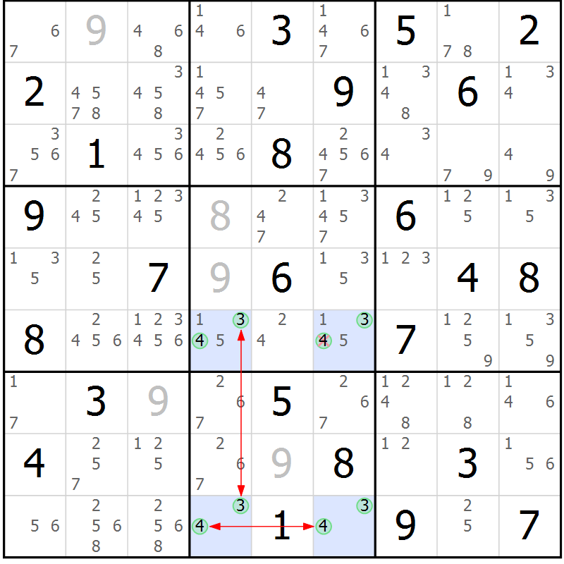 Position des candidats pour la solution de la Gr 39 page 42 du magazine de sudoku Sudoku Suprême n° 039