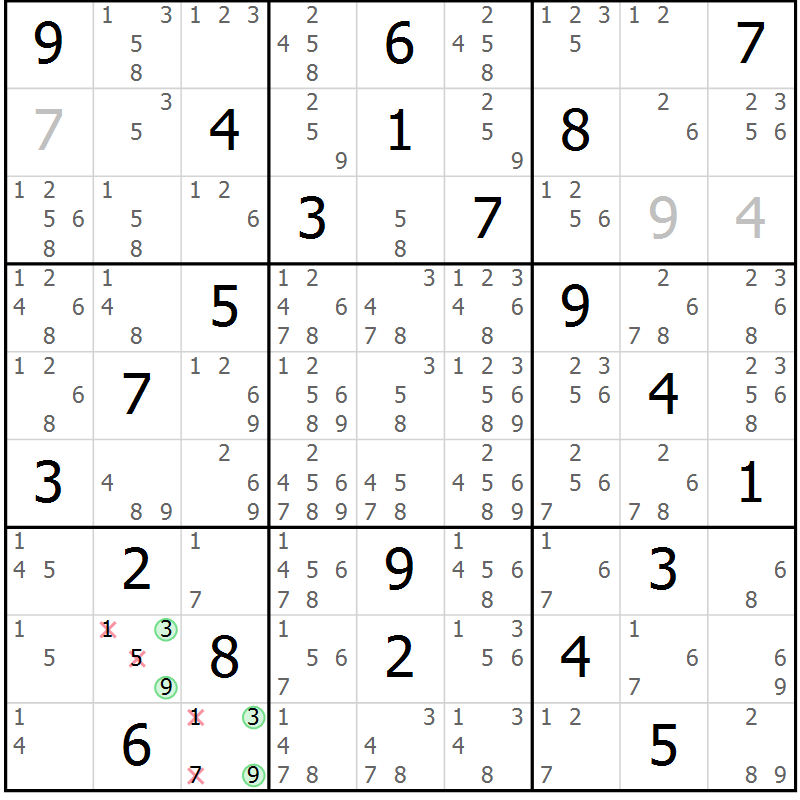 Position des candidats pour la solution de la Gr 4 page 7 du magazine de sudoku Sudoku Suprême n° 039