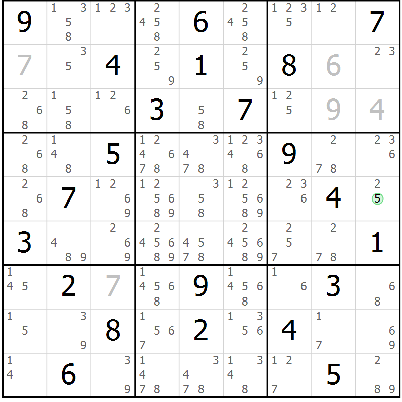 Position des candidats pour la solution de la Gr 4 page 7 du magazine de sudoku Sudoku Suprême n° 039