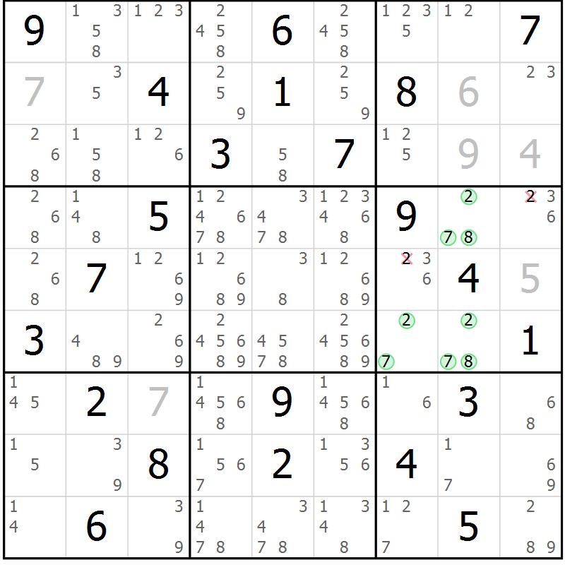 Position des candidats pour la solution de la Gr 4 page 7 du magazine de sudoku Sudoku Suprême n° 039