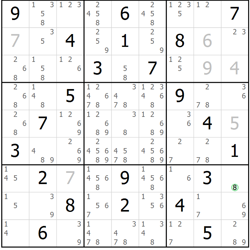 Position des candidats pour la solution de la Gr 4 page 7 du magazine de sudoku Sudoku Suprême n° 039