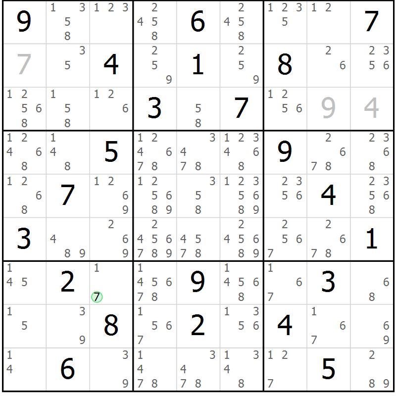 Position des candidats pour la solution de la Gr 4 page 7 du magazine de sudoku Sudoku Suprême n° 039