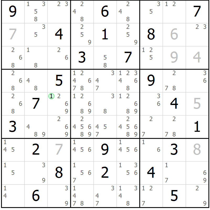 Position des candidats pour la solution de la Gr 4 page 7 du magazine de sudoku Sudoku Suprême n° 039