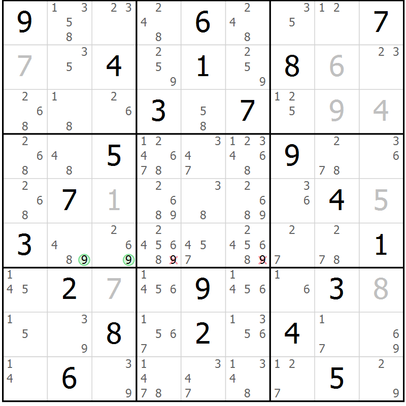 Position des candidats pour la solution de la Gr 4 page 7 du magazine de sudoku Sudoku Suprême n° 039