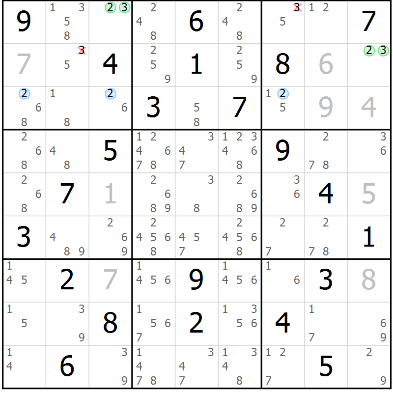 Position des candidats pour la solution de la Gr 4 page 7 du magazine de sudoku Sudoku Suprême n° 039