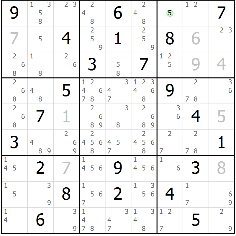 Position des candidats pour la solution de la Gr 4 page 7 du magazine de sudoku Sudoku Suprême n° 039