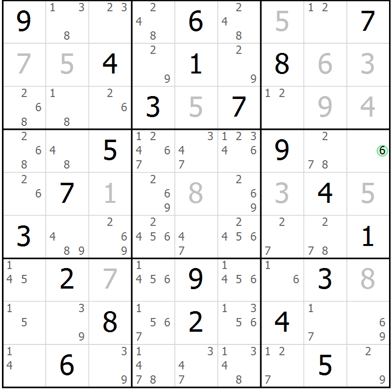 Position des candidats pour la solution de la Gr 4 page 7 du magazine de sudoku Sudoku Suprême n° 039