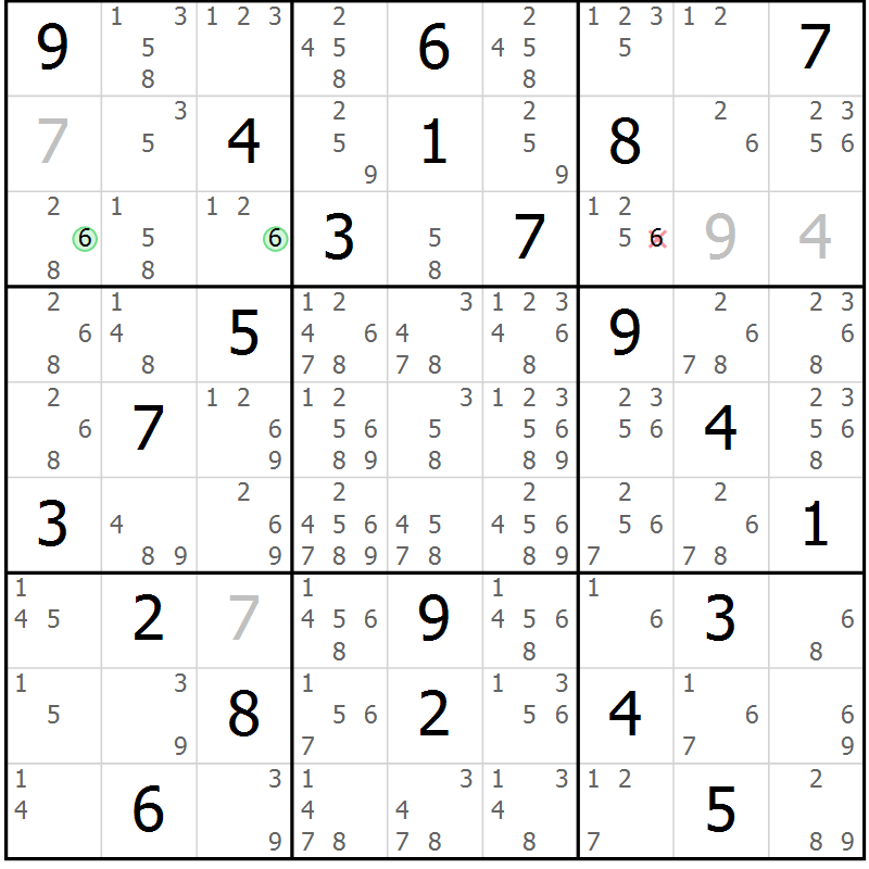 Position des candidats pour la solution de la Gr 4 page 7 du magazine de sudoku Sudoku Suprême n° 039