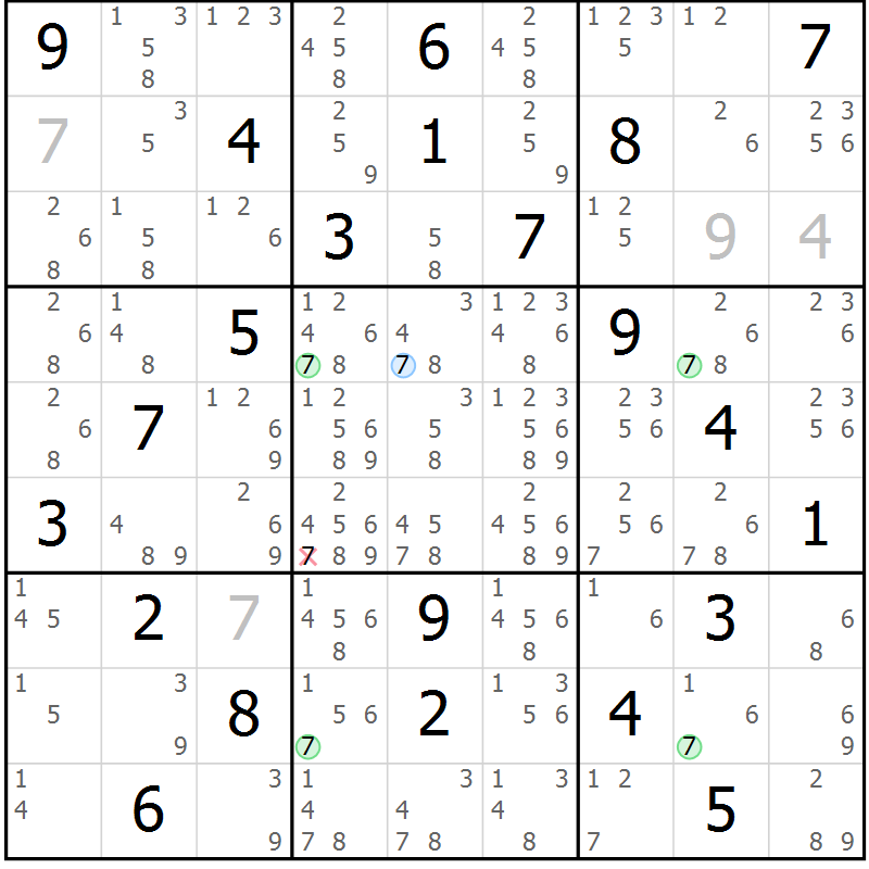 Position des candidats pour la solution de la Gr 4 page 7 du magazine de sudoku Sudoku Suprême n° 039