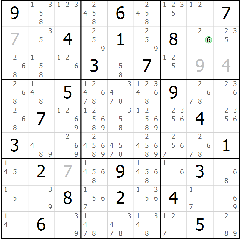 Position des candidats pour la solution de la Gr 4 page 7 du magazine de sudoku Sudoku Suprême n° 039