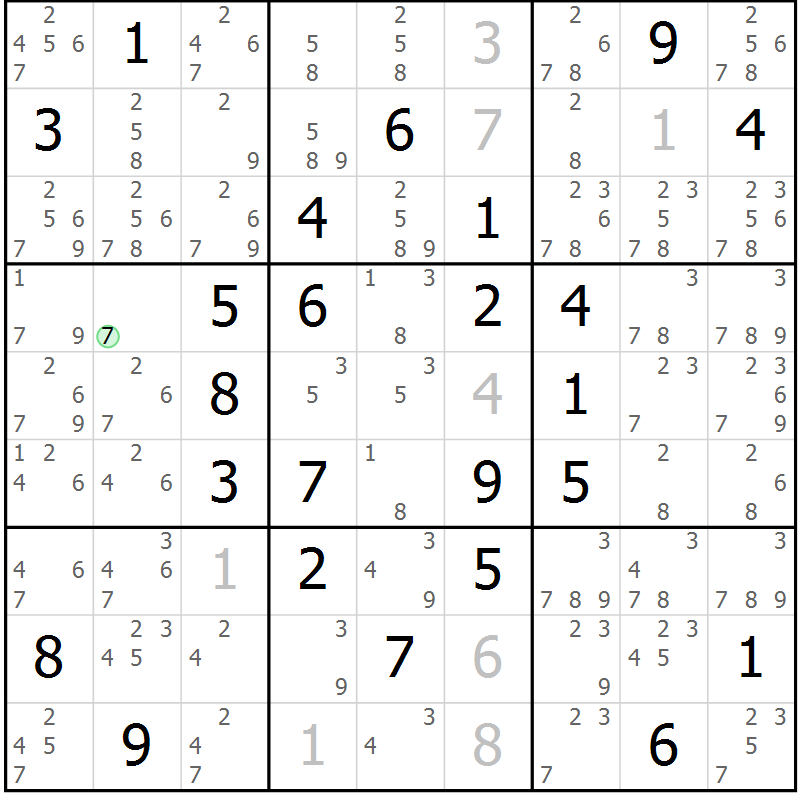 Position des candidats pour la solution de la Gr 40 page 43 du magazine de sudoku Sudoku Suprême n° 039