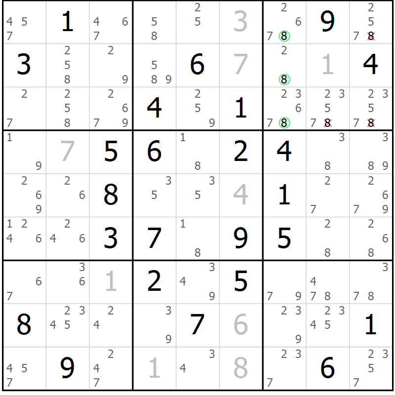 Position des candidats pour la solution de la Gr 40 page 43 du magazine de sudoku Sudoku Suprême n° 039