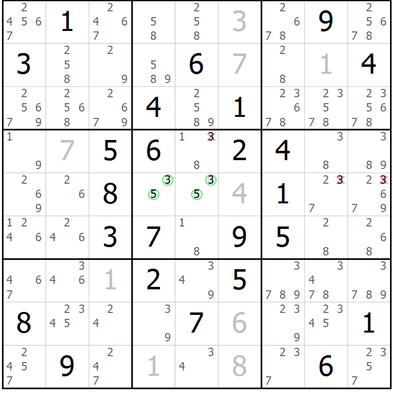 Position des candidats pour la solution de la Gr 40 page 43 du magazine de sudoku Sudoku Suprême n° 039