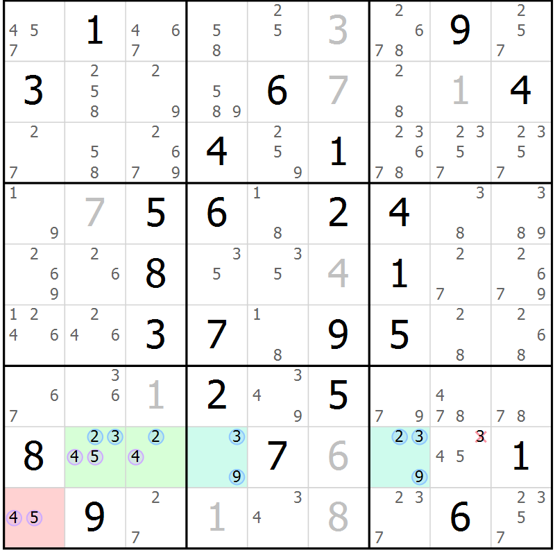 Position des candidats pour la solution de la Gr 40 page 43 du magazine de sudoku Sudoku Suprême n° 039