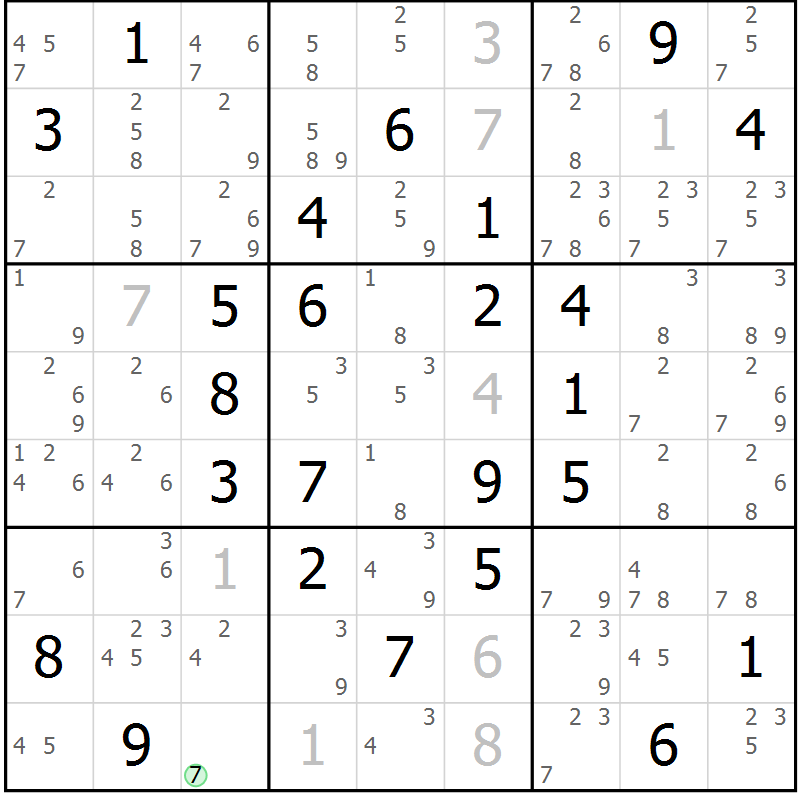 Position des candidats pour la solution de la Gr 40 page 43 du magazine de sudoku Sudoku Suprême n° 039