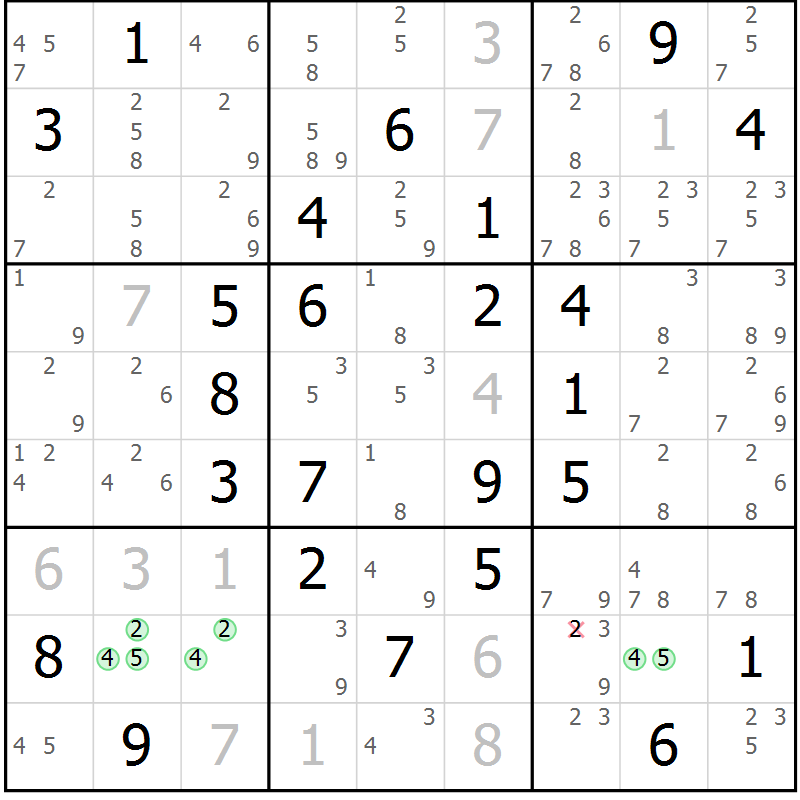 Position des candidats pour la solution de la Gr 40 page 43 du magazine de sudoku Sudoku Suprême n° 039
