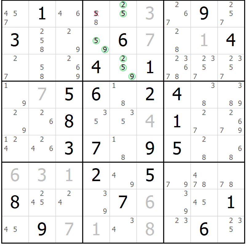 Position des candidats pour la solution de la Gr 40 page 43 du magazine de sudoku Sudoku Suprême n° 039