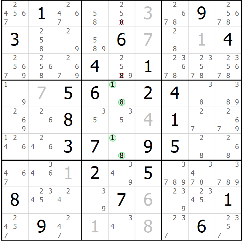Position des candidats pour la solution de la Gr 40 page 43 du magazine de sudoku Sudoku Suprême n° 039