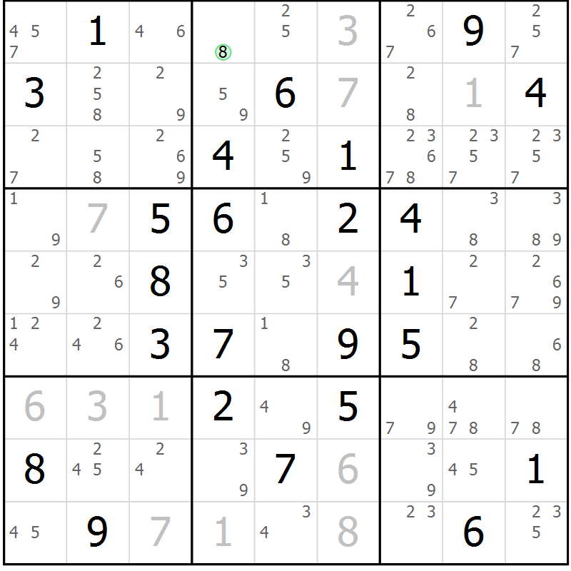 Position des candidats pour la solution de la Gr 40 page 43 du magazine de sudoku Sudoku Suprême n° 039