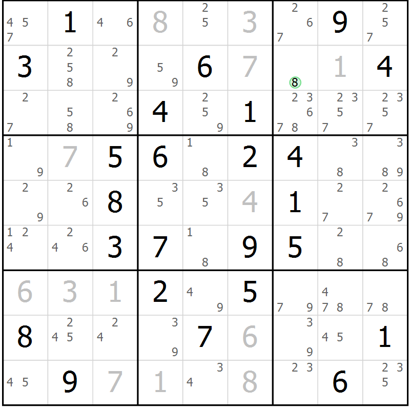 Position des candidats pour la solution de la Gr 40 page 43 du magazine de sudoku Sudoku Suprême n° 039
