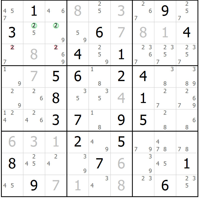 Position des candidats pour la solution de la Gr 40 page 43 du magazine de sudoku Sudoku Suprême n° 039