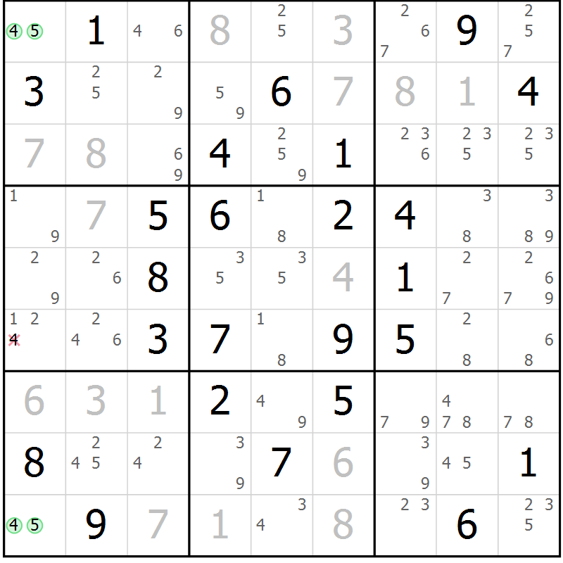 Position des candidats pour la solution de la Gr 40 page 43 du magazine de sudoku Sudoku Suprême n° 039
