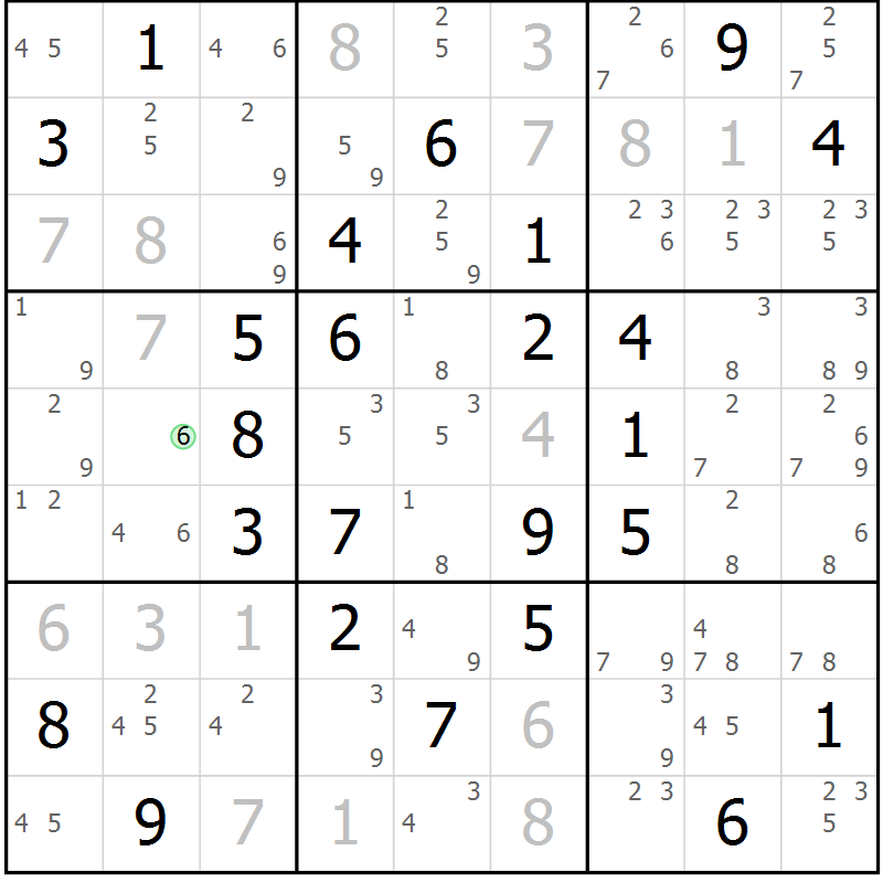 Position des candidats pour la solution de la Gr 40 page 43 du magazine de sudoku Sudoku Suprême n° 039