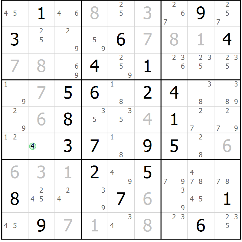 Position des candidats pour la solution de la Gr 40 page 43 du magazine de sudoku Sudoku Suprême n° 039