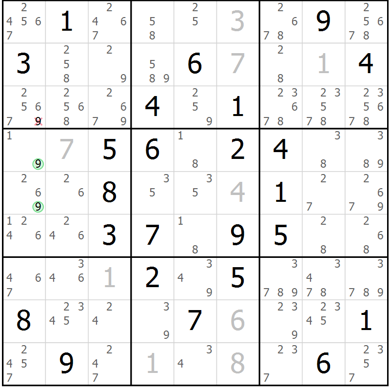 Position des candidats pour la solution de la Gr 40 page 43 du magazine de sudoku Sudoku Suprême n° 039
