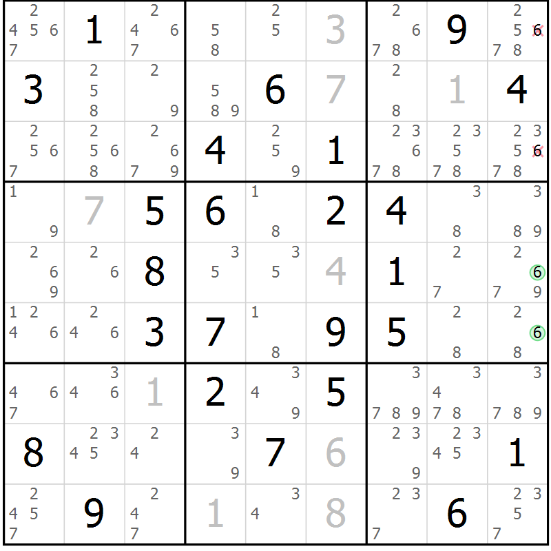 Position des candidats pour la solution de la Gr 40 page 43 du magazine de sudoku Sudoku Suprême n° 039