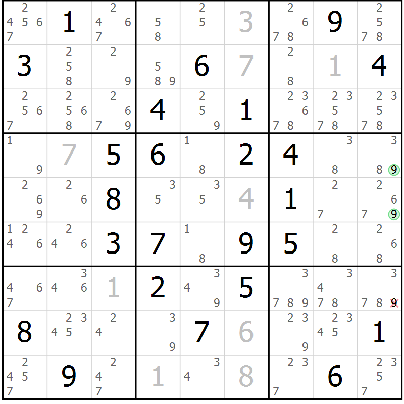 Position des candidats pour la solution de la Gr 40 page 43 du magazine de sudoku Sudoku Suprême n° 039