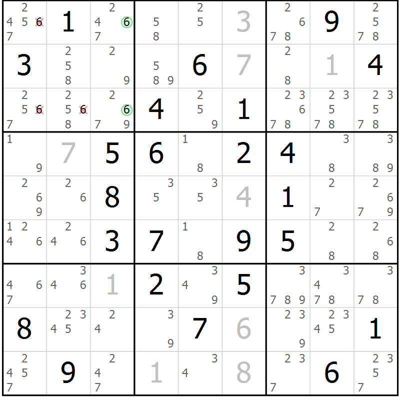Position des candidats pour la solution de la Gr 40 page 43 du magazine de sudoku Sudoku Suprême n° 039