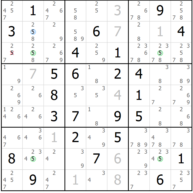 Position des candidats pour la solution de la Gr 40 page 43 du magazine de sudoku Sudoku Suprême n° 039