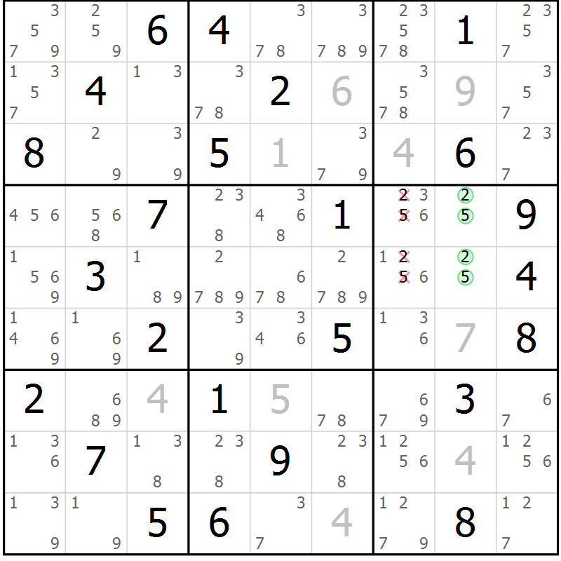 Position des candidats pour la solution de la Gr 41 page 44 du magazine de sudoku Sudoku Suprême n° 039